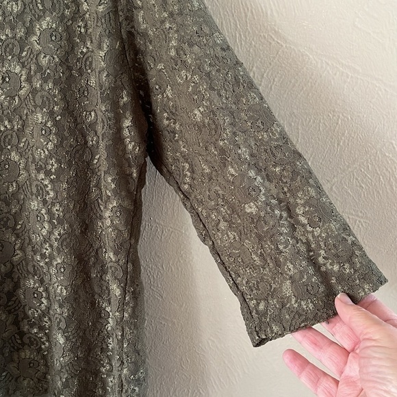 Motto Floral Lace Top Green Sheer Lined Three Quarter Sleeves Size XL - Picture 5 of 14